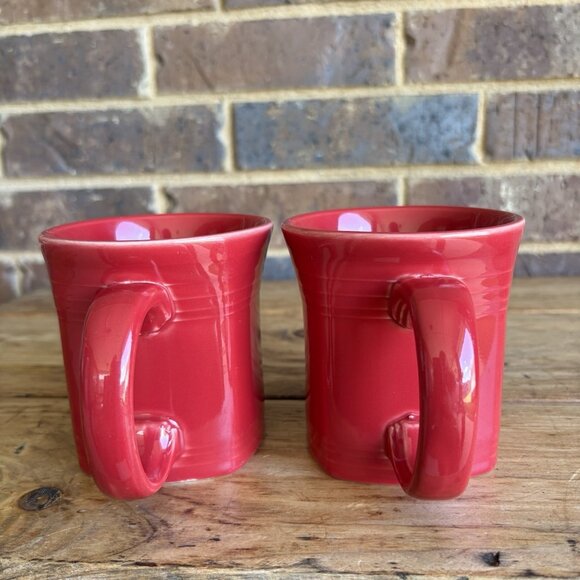 2 Homer Laughlin Fiesta Scarlet D Handle Square Bottom Mugs Fiestaware 12oz READ - Picture 5 of 12